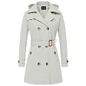 CREATMO US Women's Trench Coat Double-Breasted Classic Lapel Overcoat Belted Slim Outerwear Coat with Detachable Hood