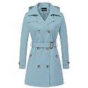 CREATMO US Women's Trench Coat Double-Breasted Classic Lapel Overcoat Belted Slim Outerwear Coat with Detachable Hood