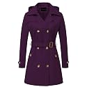 CREATMO US Women's Trench Coat Double-Breasted Classic Lapel Overcoat Belted Slim Outerwear Coat with Detachable Hood