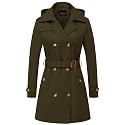 CREATMO US Women's Trench Coat Double-Breasted Classic Lapel Overcoat Belted Slim Outerwear Coat with Detachable Hood