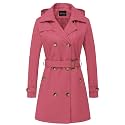CREATMO US Women's Trench Coat Double-Breasted Classic Lapel Overcoat Belted Slim Outerwear Coat with Detachable Hood