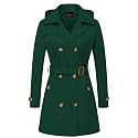 CREATMO US Women's Trench Coat Double-Breasted Classic Lapel Overcoat Belted Slim Outerwear Coat with Detachable Hood