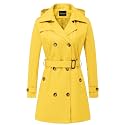 CREATMO US Women's Trench Coat Double-Breasted Classic Lapel Overcoat Belted Slim Outerwear Coat with Detachable Hood