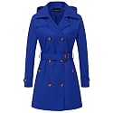 CREATMO US Women's Trench Coat Double-Breasted Classic Lapel Overcoat Belted Slim Outerwear Coat with Detachable Hood