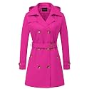 CREATMO US Women's Trench Coat Double-Breasted Classic Lapel Overcoat Belted Slim Outerwear Coat with Detachable Hood