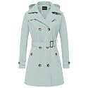CREATMO US Women's Trench Coat Double-Breasted Classic Lapel Overcoat Belted Slim Outerwear Coat with Detachable Hood