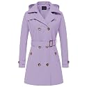 CREATMO US Women's Trench Coat Double-Breasted Classic Lapel Overcoat Belted Slim Outerwear Coat with Detachable Hood