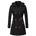 CREATMO US Women's Trench Coat Double-Breasted Classic Lapel Overcoat Belted Slim Outerwear Coat with Detachable Hood