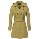 CREATMO US Women's Trench Coat Double-Breasted Classic Lapel Overcoat Belted Slim Outerwear Coat with Detachable Hood