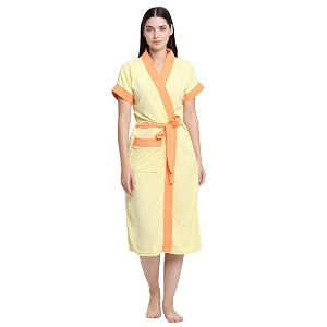 creeva everyday terry cotton unisex bathrobe collection with kimono collar and 1 pockethalf sleeve bath robe super soft light weight - lemon amp orange