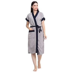 creeva everyday terry cotton unisex bathrobe collection with kimono collar and 1 pockethalf sleeve bath robe super soft light weight - grey amp navy
