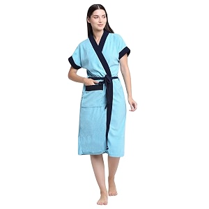 creeva everyday terry cotton unisex bathrobe collection with kimono collar and 1 pockethalf sleeve bath robe super soft light weight - ocean blue amp black