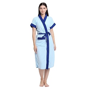 creeva everyday terry cotton unisex bathrobe collection with kimono collar and 1 pockethalf sleeve bath robe super soft light weight - ocean blue amp turkish