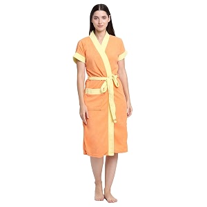 creeva everyday terry cotton unisex bathrobe collection with kimono collar and 1 pockethalf sleeve bath robe super soft light weight - orange amp yellow