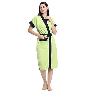 creeva everyday terry cotton unisex bathrobe collection with kimono collar and 1 pockethalf sleeve bath robe super soft light weight - green amp indigo