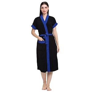 creeva everyday terry cotton unisex bathrobe collection with kimono collar and 1 pockethalf sleeve bath robe super soft light weight - black amp turkish blue