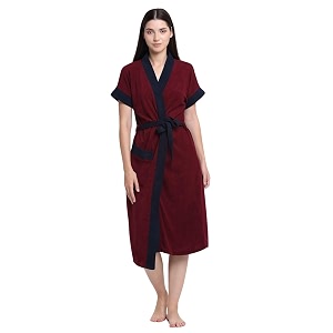 creeva everyday terry cotton unisex bathrobe collection with kimono collar and 1 pockethalf sleeve bath robe super soft light weight - wine amp navy