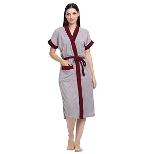 creeva everyday terry cotton unisex bathrobe collection with kimono collar and 1 pockethalf sleeve bath robe super soft light weight - grey amp wine
