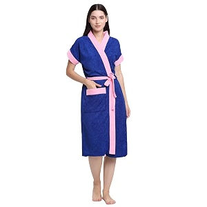 creeva everyday terry cotton unisex bathrobe collection with kimono collar and 1 pockethalf sleeve bath robe super soft light weight - turkish amp pink