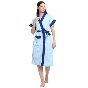 creeva everyday terry cotton unisex bathrobe collection with kimono collar and 1 pockethalf sleeve bath robe super soft light weight - sky amp turkish blue