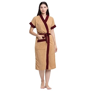 creeva everyday terry cotton unisex bathrobe collection with kimono collar and 1 pockethalf sleeve bath robe super soft light weight - camel amp wine