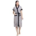 CREEVA Everyday Terry Cotton Unisex Bathrobe Collection With kimono collar and 1 Pocket,Half Sleeve Bath Robe Super Soft Light Weight - Grey &amp; Navy