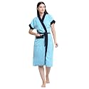 CREEVA Everyday Terry Cotton Unisex Bathrobe Collection With kimono collar and 1 Pocket,Half Sleeve Bath Robe Super Soft Light Weight - Ocean Blue &amp; Black