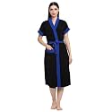 CREEVA Everyday Terry Cotton Unisex Bathrobe Collection With kimono collar and 1 Pocket,Half Sleeve Bath Robe Super Soft Light Weight - Black &amp; Turkish Blue