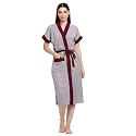 CREEVA Everyday Terry Cotton Unisex Bathrobe Collection With kimono collar and 1 Pocket,Half Sleeve Bath Robe Super Soft Light Weight - Grey &amp; Wine