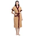 CREEVA Everyday Terry Cotton Unisex Bathrobe Collection With kimono collar and 1 Pocket,Half Sleeve Bath Robe Super Soft Light Weight - Camel &amp; Wine.