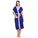 CREEVA Everyday Terry Cotton Unisex Bathrobe Collection With kimono collar and 1 Pocket,Half Sleeve Bath Robe Super Soft Light Weight - Turkish Blue &amp; Pink