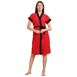 creeva everyday terry unisex bathrobe collection with kimono collar and 1 pockethalf sleeve bath robe super soft light weight free size - red amp navy
