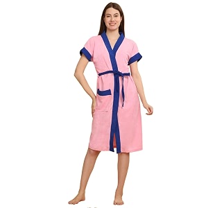 creeva everyday terry unisex bathrobe collection with kimono collar and 1 pockethalf sleeve bath robe super soft light weight free size - pink amp turkish