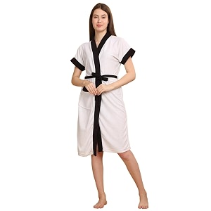 creeva everyday terry unisex bathrobe collection with kimono collar and 1 pockethalf sleeve bath robe super soft light weight free size - white amp black