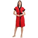CREEVA Everyday Terry Unisex Bathrobe Collection With kimono collar and 1 Pocket,Half Sleeve Bath Robe Super Soft Light Weight, Free Size - Red & Navy