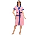 CREEVA Everyday Terry Unisex Bathrobe Collection With kimono collar and 1 Pocket,Half Sleeve Bath Robe Super Soft Light Weight, Free Size - Pink &amp; Turkish
