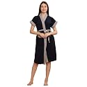 CREEVA Everyday Terry Cotton Unisex Bathrobe Collection With kimono collar and 1 Pocket,Half Sleeve Bath Robe Super Soft Light Weight - Black &amp; Turkish Blue