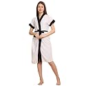 CREEVA Everyday Terry Unisex Bathrobe Collection With kimono collar and 1 Pocket,Half Sleeve Bath Robe Super Soft Light Weight, Free Size - White &amp; Black