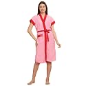 CREEVA Everyday Terry Unisex Bathrobe Collection With kimono collar and 1 Pocket,Half Sleeve Bath Robe Super Soft Light Weight, Free Size - Pink &amp; Red