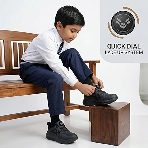 CREG Kids Black School Shoes with Rotary