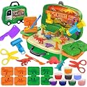 Crelloci Dinosaur Color Dough Set Tools Dino World 26 PCS Playsets Toy Clay Accessaries Dough and Moulds in a Portable Case with Wheels for Kids Toddlers Children