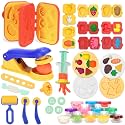 Crelloci Play Color Dough Tools Set, Deluxe 41PCS Kitchen Creations Accessories Kit, with 12 Cans Dough, Stamper Cookbook Food Mold Roller Cutter Extruder, Gift for Kids Boys Girls Ages 3+
