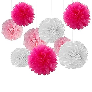 tissue hanging paper pom poms set  12 pcs decorative flower ball  wedding birthday baby shower party decorations  white  dark pink  light pink
