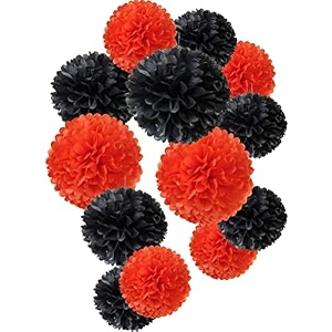 party tissue hanging paper pom poms set  12 pcs set  decorative hanging paper flower ball  wedding birthday party baby shower party decorations  black  orange
