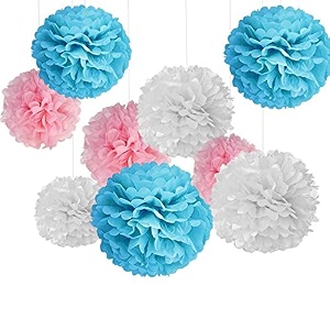 tissue hanging paper pom poms set  12 pcs decorative flower ball  wedding birthday baby shower party decorations  white  light blue  light pink