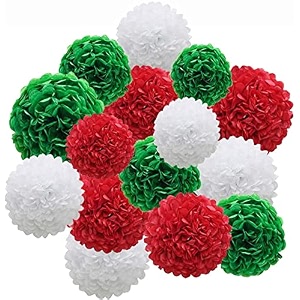 party tissue hanging paper pom poms set  12 pcs set  decorative hanging paper flower ball  wedding birthday party baby shower party decorations  green  red  white