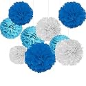 Party Tissue Hanging Paper Pom Poms Set | 12 Pcs Set | Decorative Hanging Paper Flower Ball | Wedding Birthday Party Baby Shower Party Decorations | (White + Light Blue + Dark Blue)