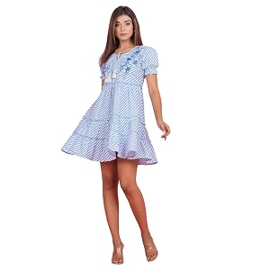 Crenol Women Cotton Printed Short Dresses for