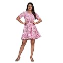 Crenol Women Cotton Printed Short Dresses for