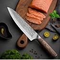 Professional Chef Knife –8 Inch Japanese Style Kitchen Knife with Hammered Stainless Steel Blade &amp; Wood Handle–Ultra Sharp Multipurpose for Meat,Vegetables &amp; More (Dot Knife)